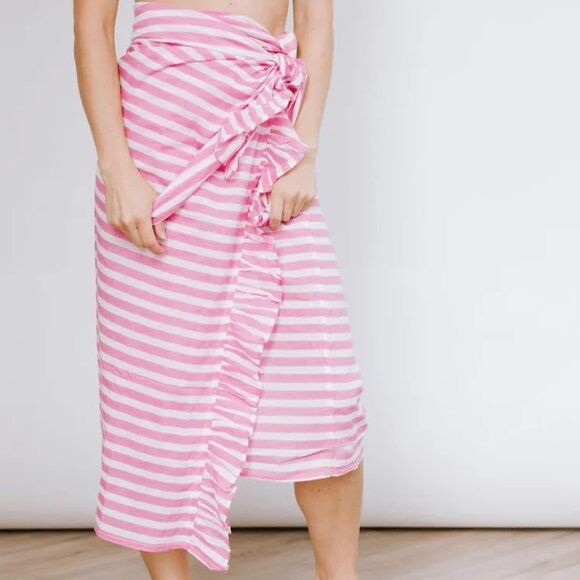 Pink and White Stripe Sarong - Picture 1 of 4